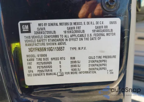 2006 Cadillac Escalade Esv Standard from USA, damaged, VIN 3GYFK66N16G113657